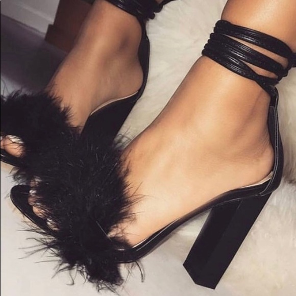 faux fur lace up heels